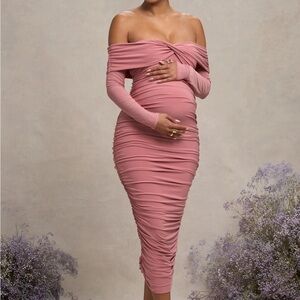 Elegant Pink Off-Shoulder Maternity Dress